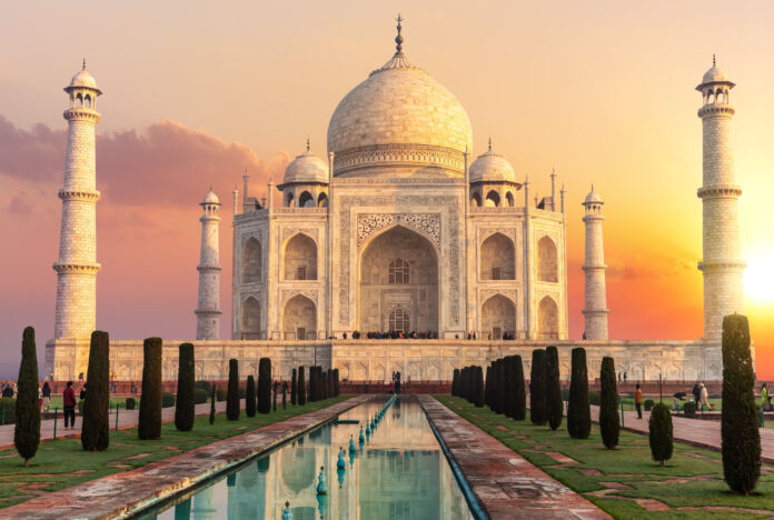 Taj Mahal at sunset, beautiful scenery of India